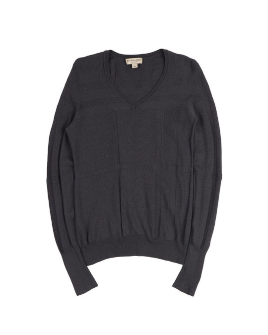 BURBERRY London Pullover Black Nova Check V Neck Women's Jumper Size M