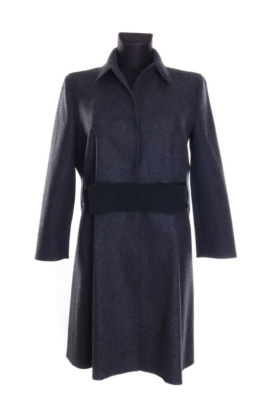 Women's JIL SANDER NAVY Charcoal Grey Wool Blend Knee Length Belted Coat Size 34
