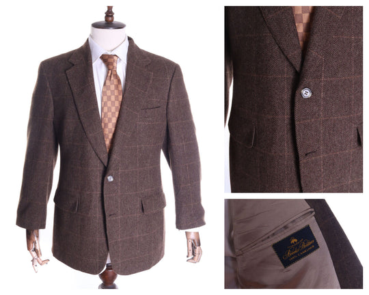 Men's BROOK BROTHERS USA Brown Check 100% Camelhair Blazer Jacket Size 41 R / F7