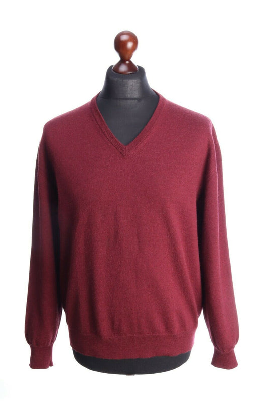 ERMENEGILDO ZEGNA Burgundy 100% Wool V-Neck Sweater Jumper Size XL / 54