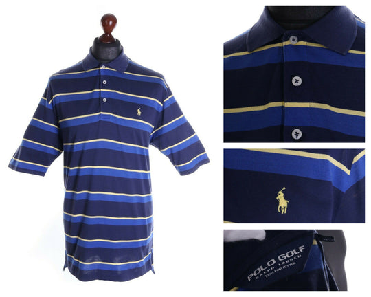 Men's Polo GOLF RALPH LAUREN Navy 100% Cotton Striped SS Polo Shirt Size M