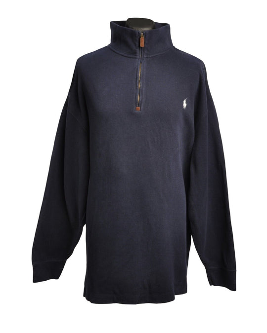 POLO Ralph Lauren Jumper Navy Blue Zip Neck Cotton Men's Pullover Size 1XB