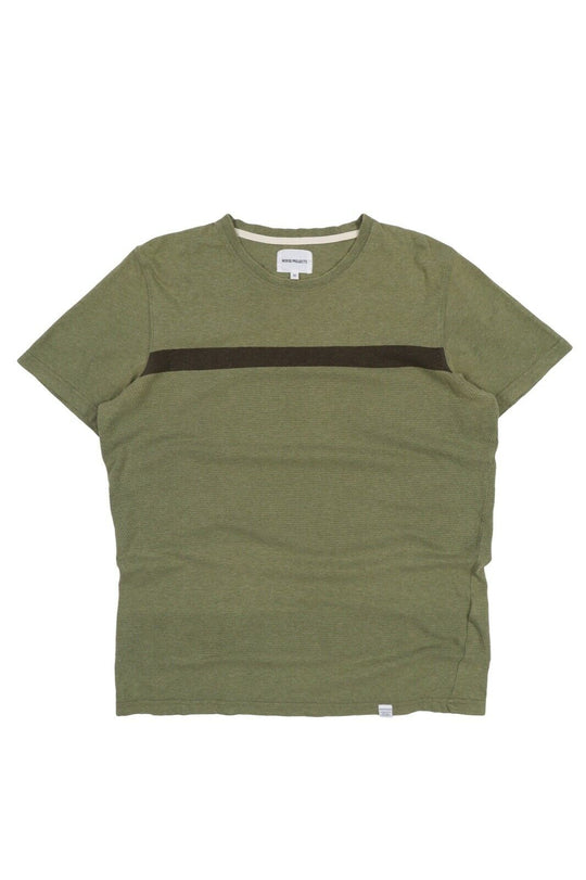 Men's NORSE PROJECTS Niels Olive Green Cotton Short Sleeve Stripe T Shirt Size M