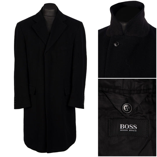 HUGO BOSS Neon  Coat Black Cashmere Wool Men's Jacket Size 48 EU