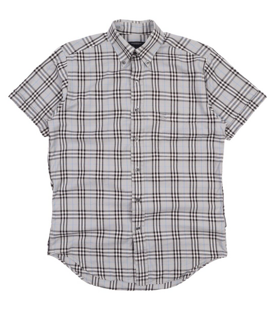 Men's BURBERRY Grey Classic Nova Check Cotton Short Sleeve Shirt Size s