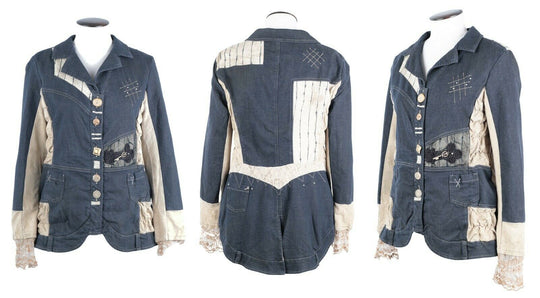 Women's ELISA CAVALETTI Blue Cotton Patchwork Denim Blazer Jacket Size 40 IT
