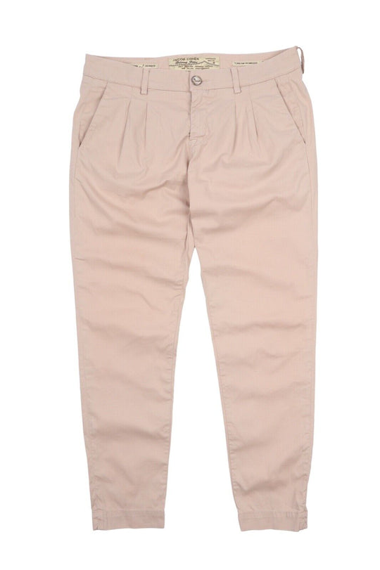 Women's JACOB COHEN Beige Cotton Handmade Tailored Pleated Chino Pants Size 30