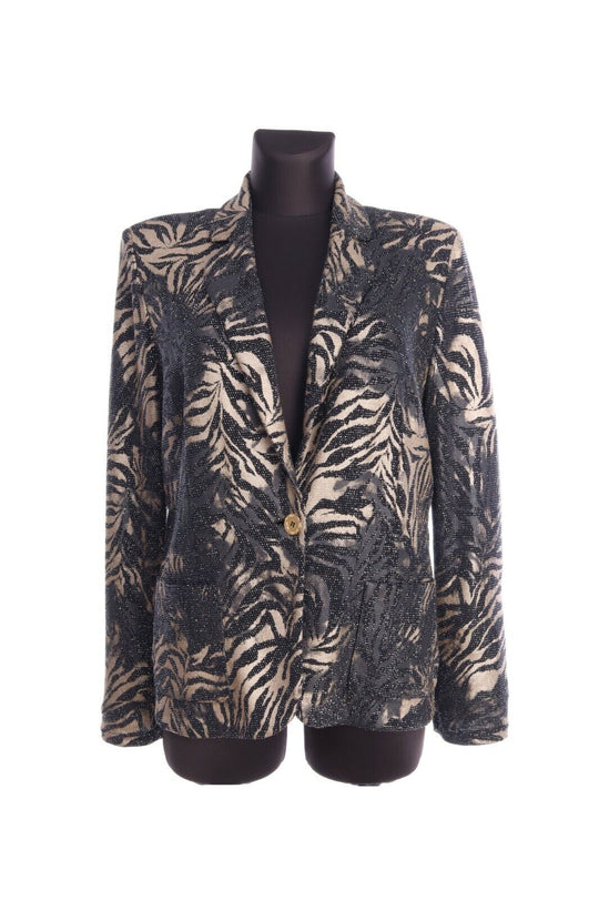 WEILL Black Abstract Notched Blazer Jacket Size 48