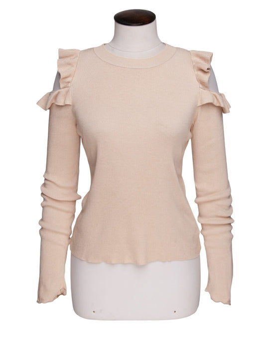 BURBERRY Brit Sweater Beige Cotton Women's Knit Open Shoulder Top Size M