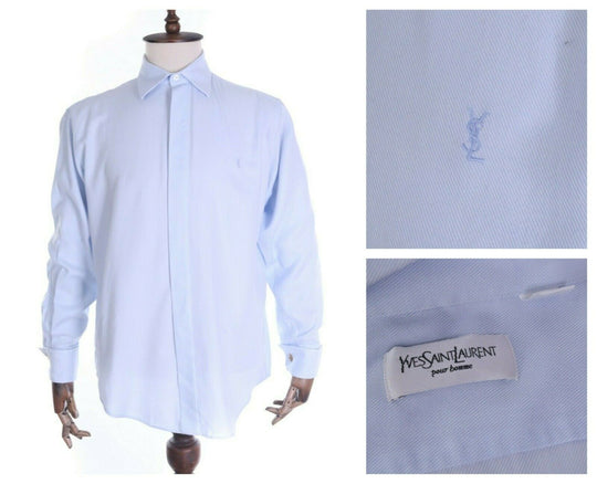 Men's YVES SAINT LAURENT Blue Cotton Blend LS Formal Dress Shirt Sz 40 / 41 , 16