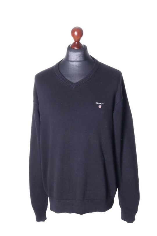 Men's GANT Black 100% Cotton V-Neck Sweater Size L