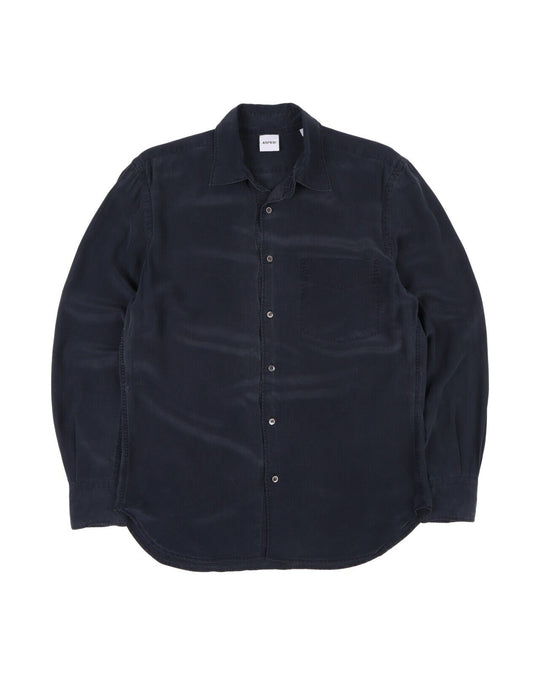 ASPESI Shirt Navy Blue Silk Mens Button Up Size S