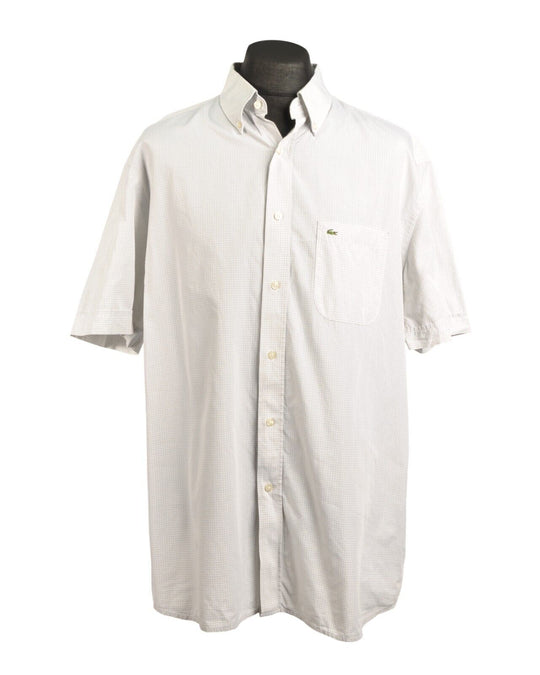 LACOSTE Shirt Gray Check Cotton Short Sleeve Men's Size 46