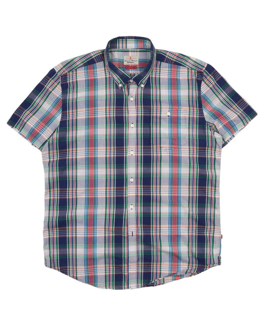 Men's BARBOUR Multicolour Check Cotton Tailored Fit Short Sleeve Shirt Size XL