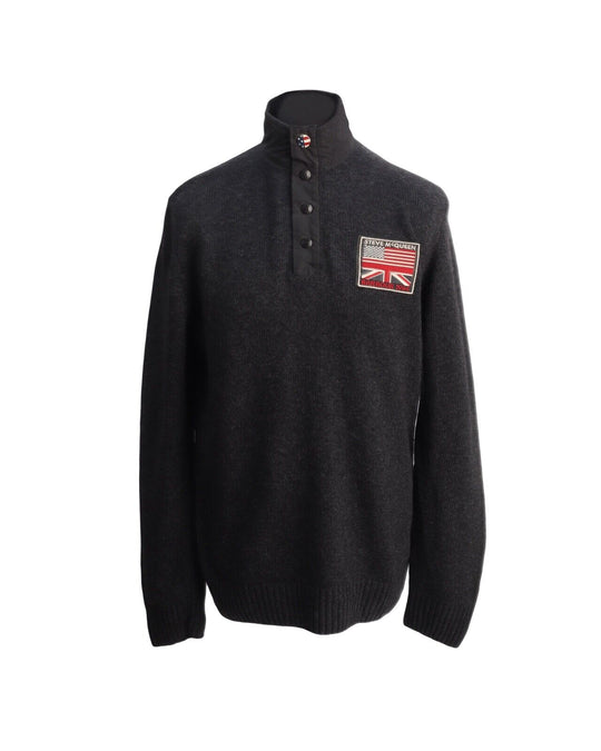 BARBOUR Jumper Steve McQueen Black Wool Blend Button Neck Men's Size M