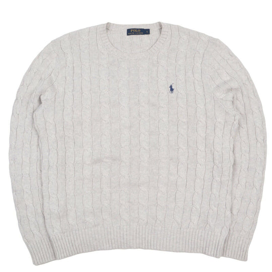 Men's POLO RALPH LAUREN Light Grey Cotton Cable Knit Jumper Size L