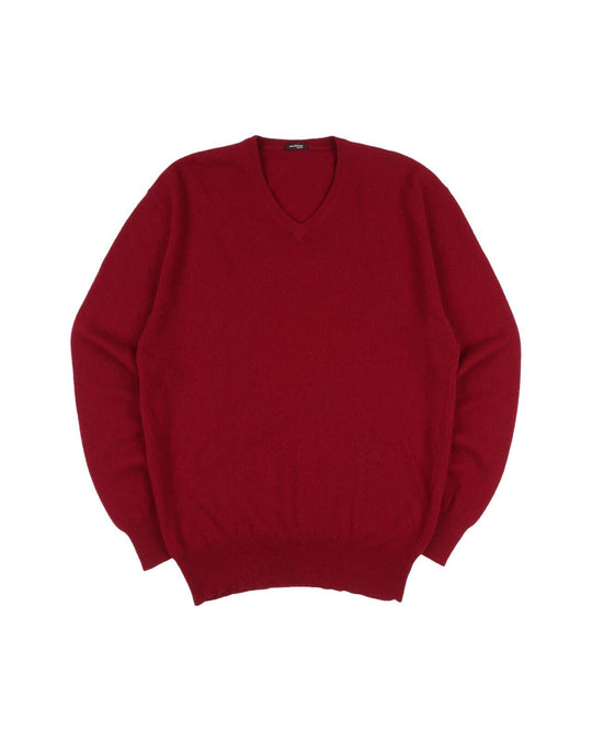KITON Napoli Jumper Bordeaux Red Mens Wool V Neck Pullover Size ~ XL