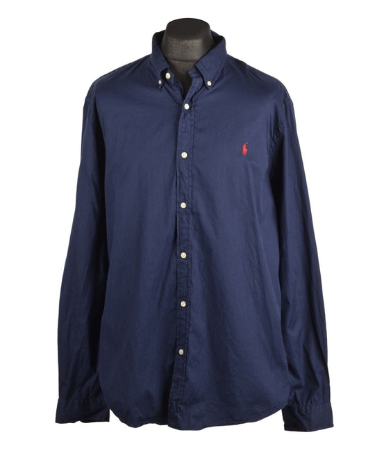 RALPH LAUREN Navy Blue Solid Men's Cotton Feather Weight Twill Shirt XXL