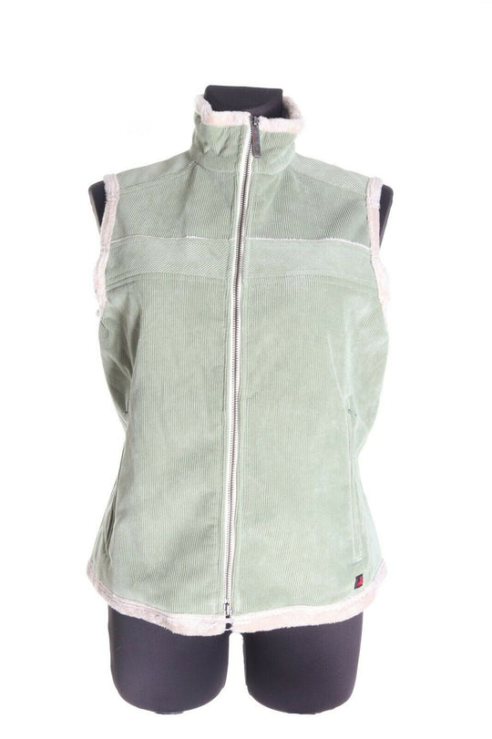Women's WOOLRICH Green Corduroy Faux Fur Full Zip LT Sage Vest Size M