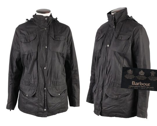 Women's BARBOUR Summer Sapper Black Light Waxed Jacket Size UK 14 US 10