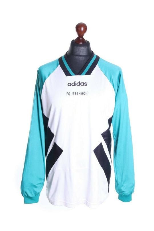 ADIDAS Vintage 90's White V-Neck Long Sleeve Football Shirt Size L