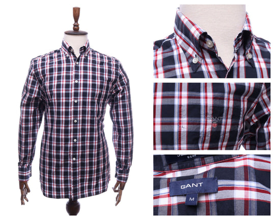 GANT Black Check Cotton Tailor Poplin E-Z Fit LS Shirt Size M