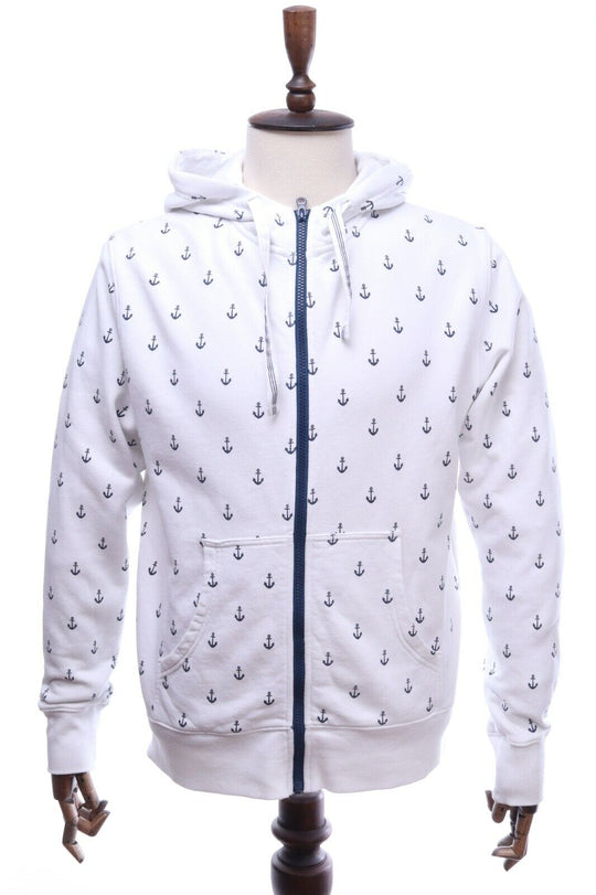 GANT White Anchor Full Zip Hooded Jumper Hoodie Size L