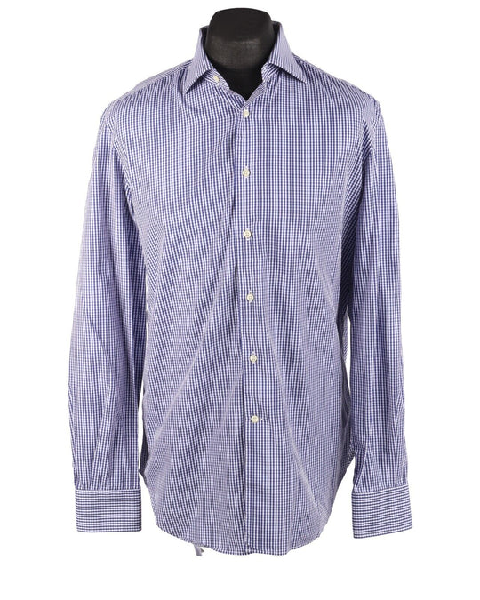 BOGGI Milano Shirt  Blue Check Cotton Custom Fit Men's LS Size 42 / 16