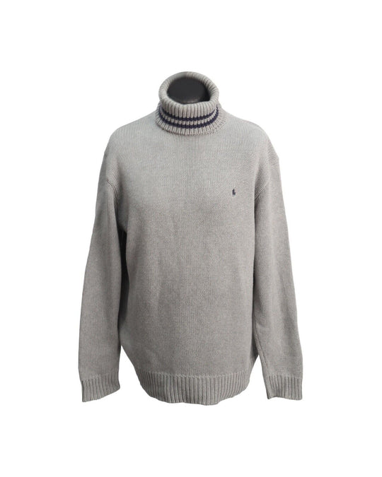 Vintage POLO SPORT Turtleneck Sweater Gray Cotton Men's Jumper Size XL
