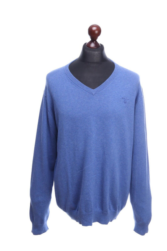 GANT Blue Premium Cotton V-Neck Long Sleeve Sweater Jumper Size XL