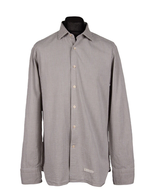 TINTORIA MATTEI 954 Shirt Beige Seersucker Striped Cotton Men's Size 44 / 17.5