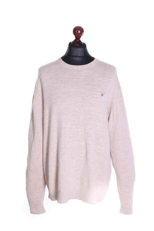 Men's GANT Beige 100% Cotton Crew Neck Sweater Jumper Size 2XL
