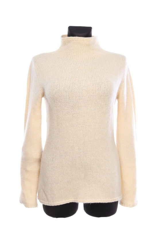 AVON CELLI Beige Cashmere Elbow Patch High Neck Sweater Jumper Size 42