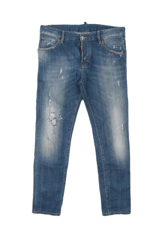 Men's DSQUARED2 Blue Cotton Faded Distressed Denim Jeans Size 44 / 28