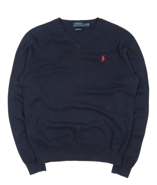 Men's POLO RALPH LAUREN Navy Pima Cotton V-Neck Jumper Size s