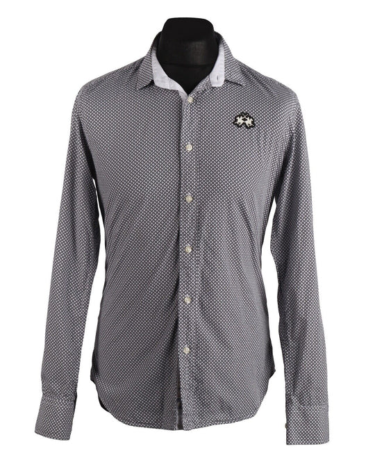 Men's LA MARTINA Gray Pixel Pattern Cotton Shirt Size M