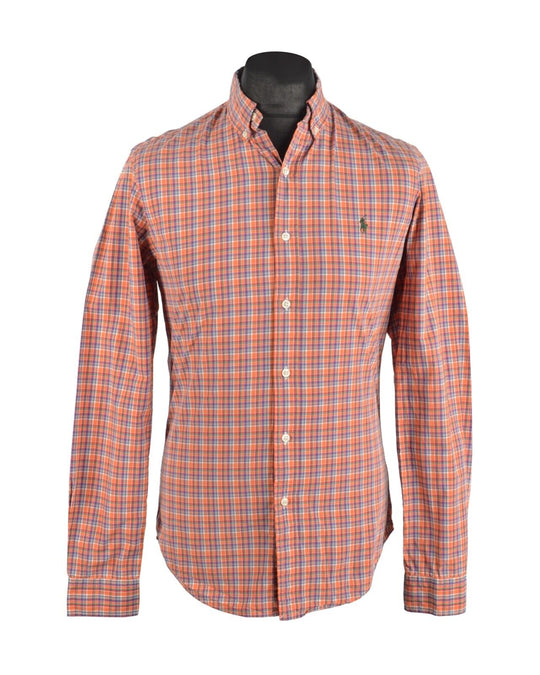 Men's POLO RALPH LAUREN Orange Check Cotton Slim Fit Shirt Size S