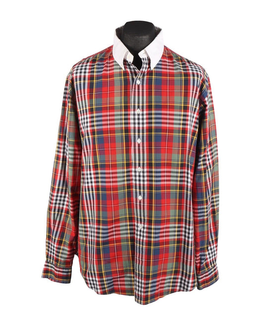 RALPH LAUREN Shirt Red Check Club Collar Cotton Men's Custom Fit Size XL