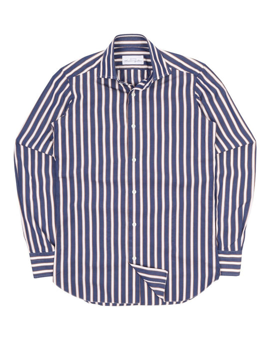 Men's AVINO Napoli Labonatorio Napoletano Blue Striped Bespoke Shirt Size ~ S