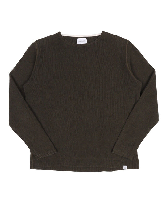 Men's NORSE PROJECTS Gotfred Olive Green Cotton Long Sleeve T Shirt Size L