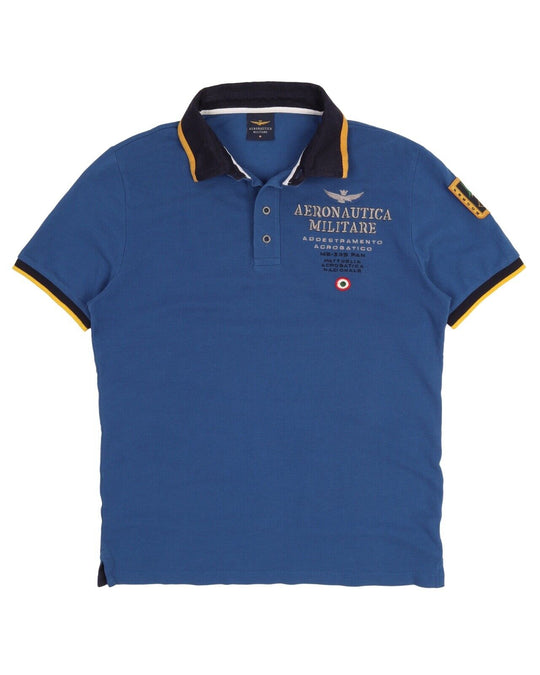Men's AERONAUTICA MILITARE Blue Pique Cotton Polo Shirt Size M