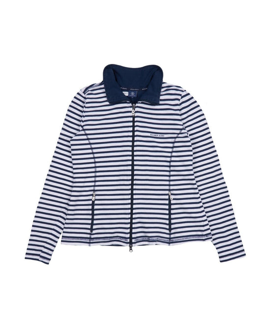 BOGNER Full Zip Sweater White Blue Striped Cotton Women's Sweatjacket Size M