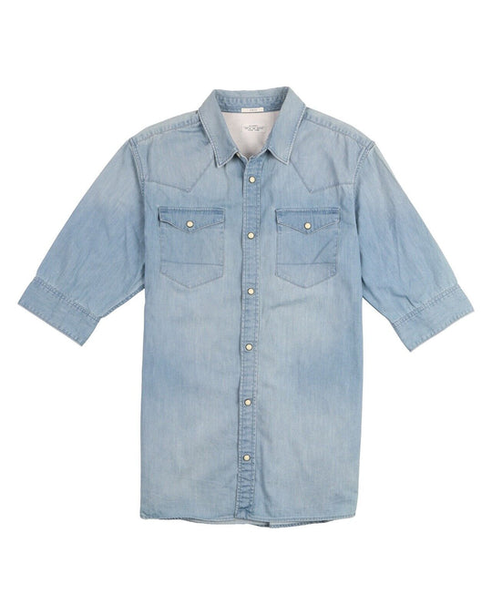 ALLSAINTS Maryland Hs Shirt Blue Denim Men's Slim Fit Short Sleeve Size M
