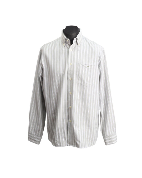 LACOSTE Shirt Gray Striped Cotton Men's Size 42