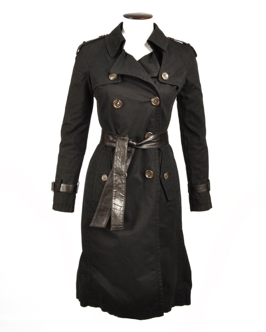 BURBERRY Blue Label Trench Black Double Breasted Belted Women's Coat Size 38 IT